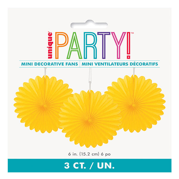 Yellow Decorative Fans 15cm 3pk