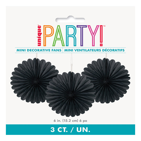 Black Decorative Fans 15cm 3pk
