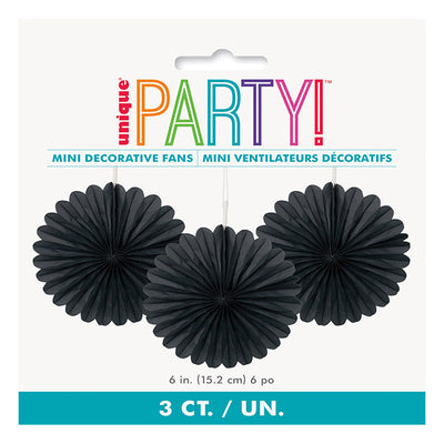 Black Decorative Fans 15cm 3pk