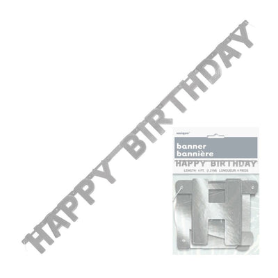 Silver Happy Birthday Jointed Banner 1.21m