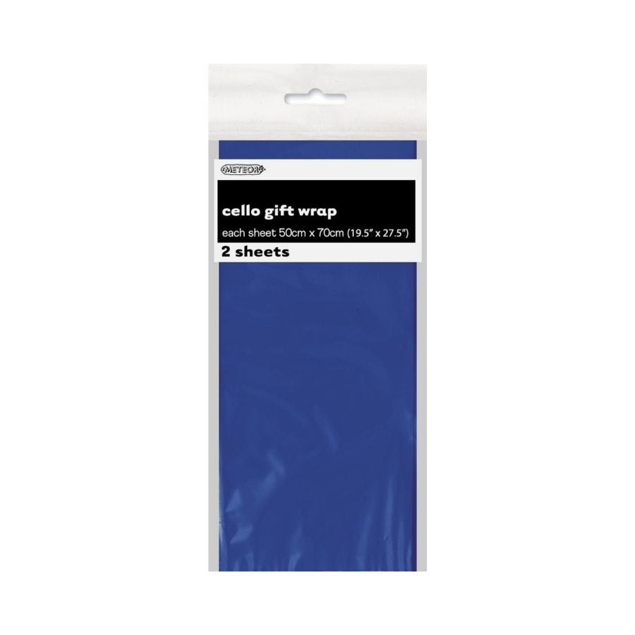 2pk Royal Blue Premium Cello Wrap Sheet 50x70cm