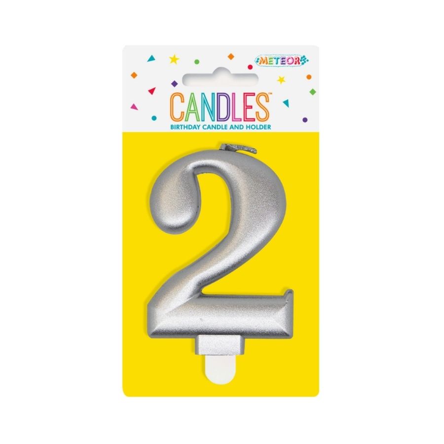 Metallic Silver No. 2 Numeral Candle