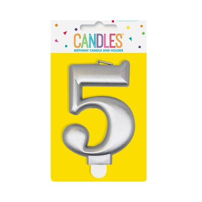 Metallic Silver No. 5 Numeral Candle