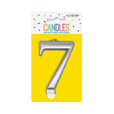 Metallic Silver No. 7 Numeral Candle