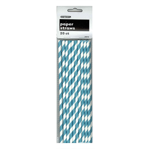 Caribbean Teal Stripes Paper Straws 20pk