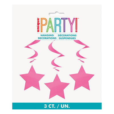 Hot Pink 3 Star Hanging Swirls 90cm