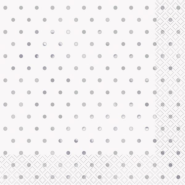 Silver Dots Lunch Napkins 33x33cm 16pk