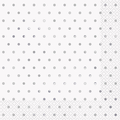 Silver Dots Lunch Napkins 33x33cm 16pk