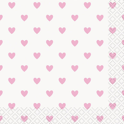 Pink Baby Shower Hearts Beverage Napkins 25.4x25.4cm 16pk