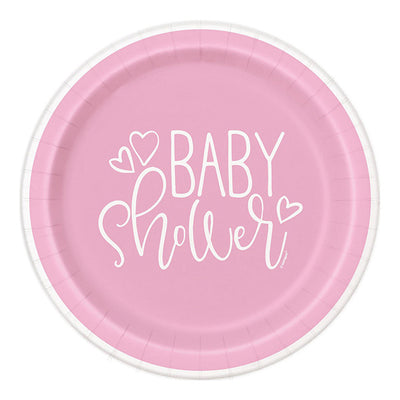 Pink Baby Shower Hearts 7in Paper Plates 8pk