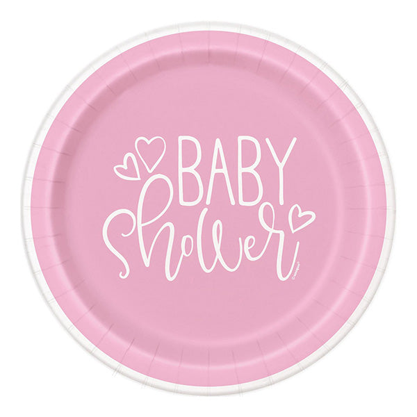 Pink Baby Shower Hearts 7in Paper Plates 8pk