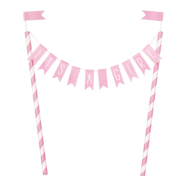 Pink Baby Shower Hearts inIt's A Girlin Bunting Cake Topper 21cm