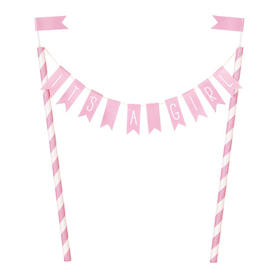 Pink Baby Shower Hearts inIt's A Girlin Bunting Cake Topper 21cm