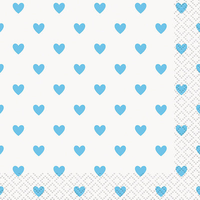 Blue Baby Shower Hearts Beverage Napkins 25.4x25.4cm 16pk