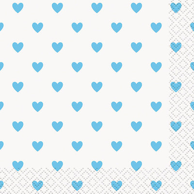 Blue Baby Shower Hearts Beverage Napkins 25.4x25.4cm 16pk