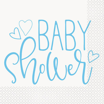 Blue Baby Shower Hearts Luncheon Napkins 33x33cm 16pk