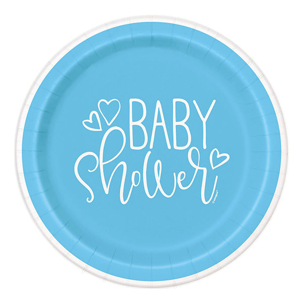 Blue Baby Shower Hearts 7in Paper Plates 8pk