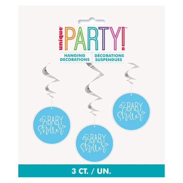 Blue Baby Shower Hearts Hanging Swirl Decorations 66cm 3pk