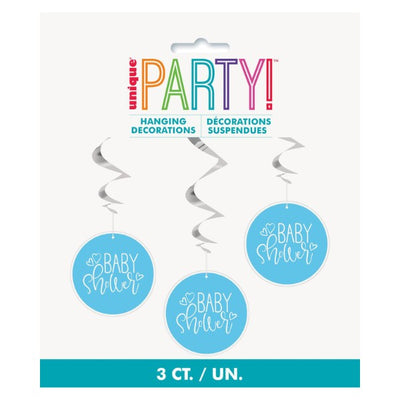 Blue Baby Shower Hearts Hanging Swirl Decorations 66cm 3pk