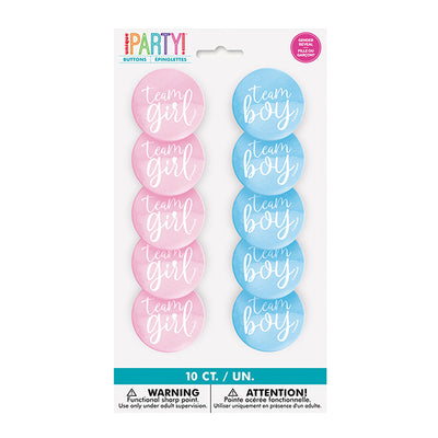 10pc Gender Reveal Team Boy/Girl Badges