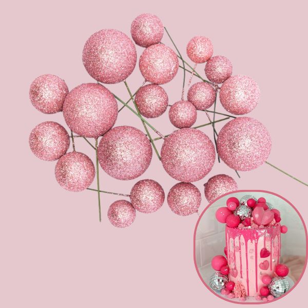 Glitter Hot Pink Ball Topper 20pk