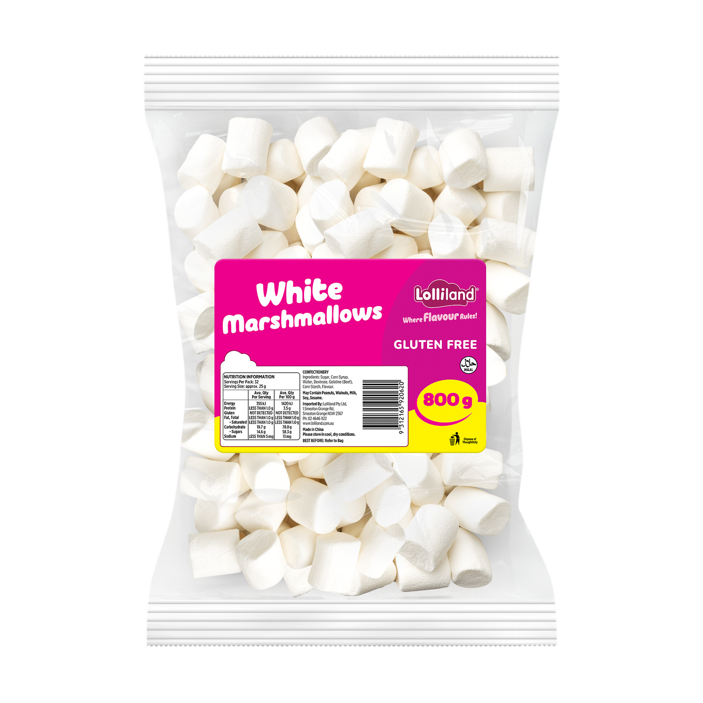 White Cylinder Marshmallows 800g