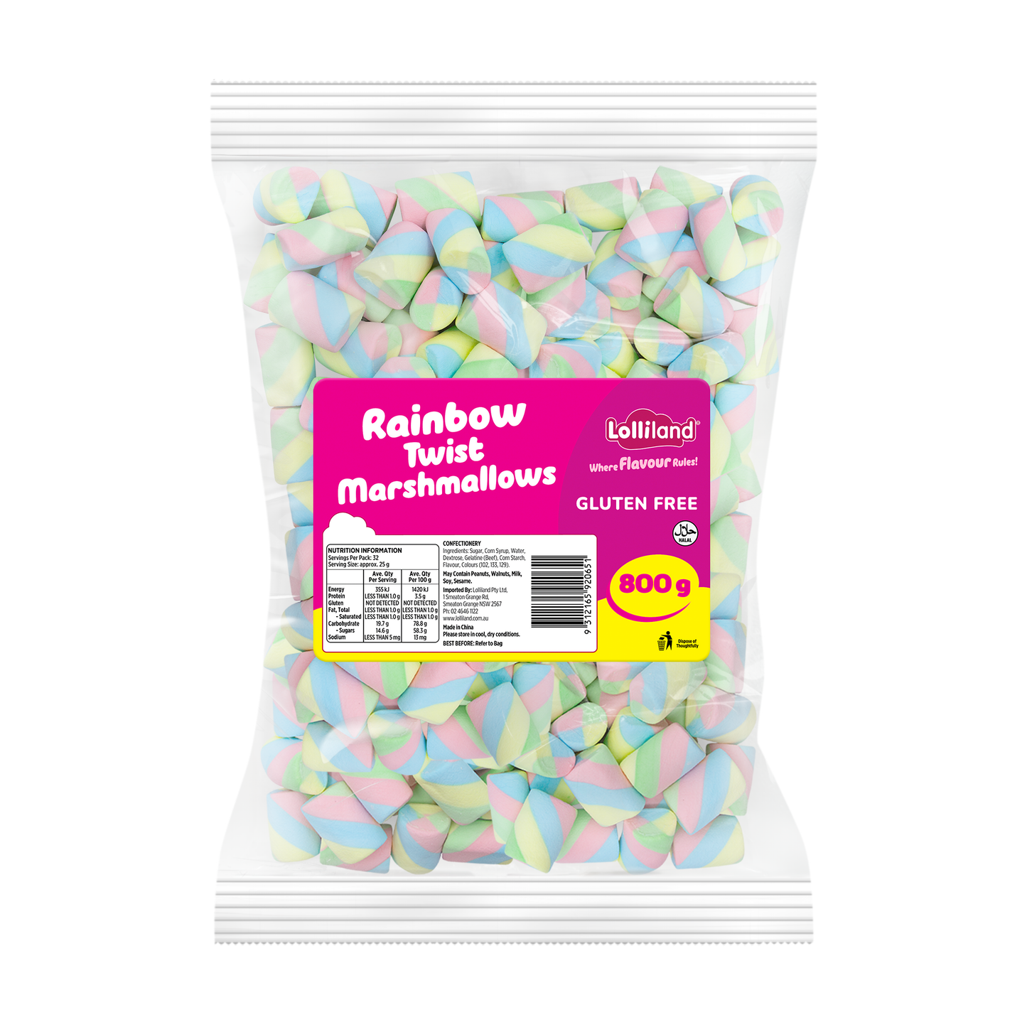 Rainbow Twist Marshmallows 800g
