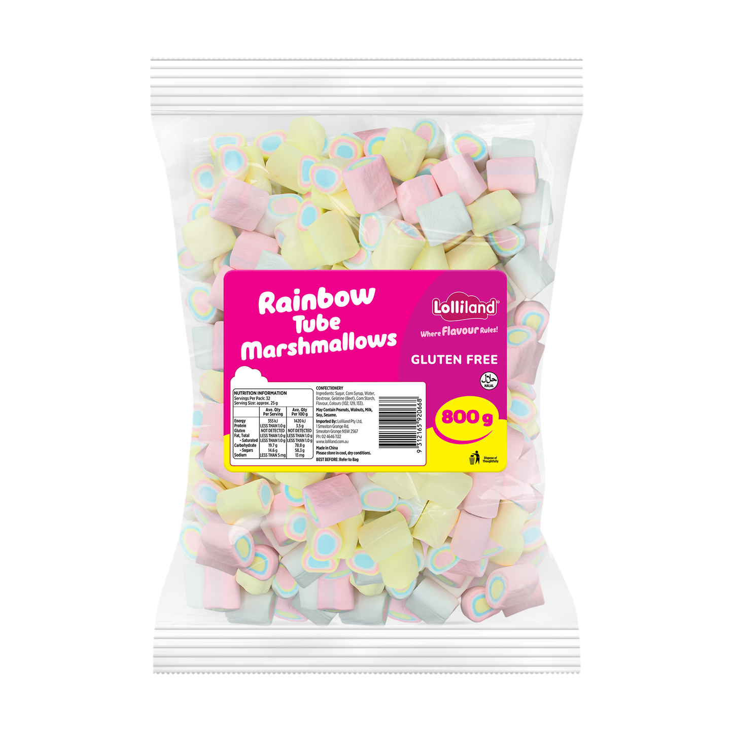 Rainbow Tube Marshmallows 800g