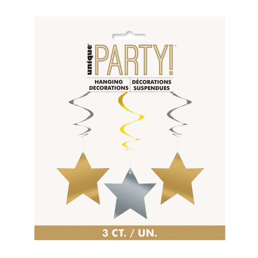 Silver & Gold Hanging Star Swirl Decoration 3pk