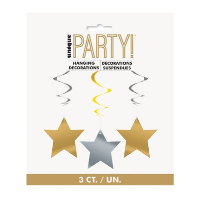 Silver & Gold Hanging Star Swirl Decoration 3pk