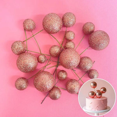 Glitter Rose Gold Ball Topper 20pk