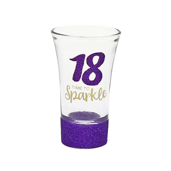 18th Birthday Purple Sparkle Shot Glass