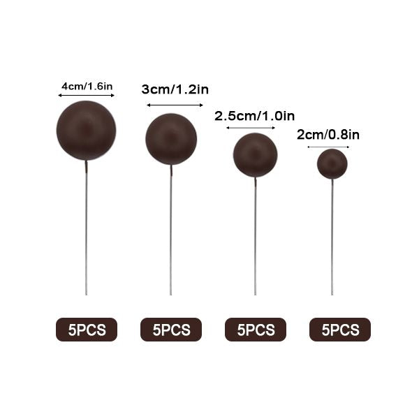 Chocolate Brown Matte Ball Toppers 20pk