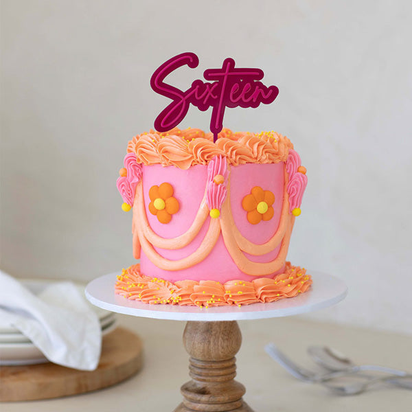 Hot Pink & Pink Layered Cake Topper - Sixteen