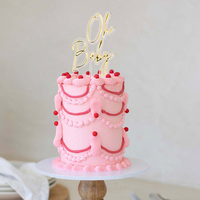 Gold & Opaque Layered Cake Topper - Oh Baby