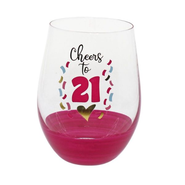 Cheers To 21 Stemless Wine Glass