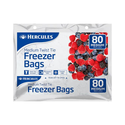 80pk Hercules Twist Tie Freezer Bags Medium