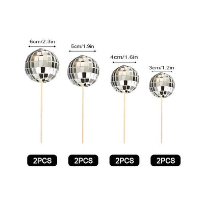 Disco Ball Set of 8pk with Sticks 3cm, 4cm, 5cm, 6cm