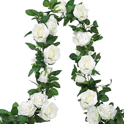 Artificial Big White Rose Vine 2.2m