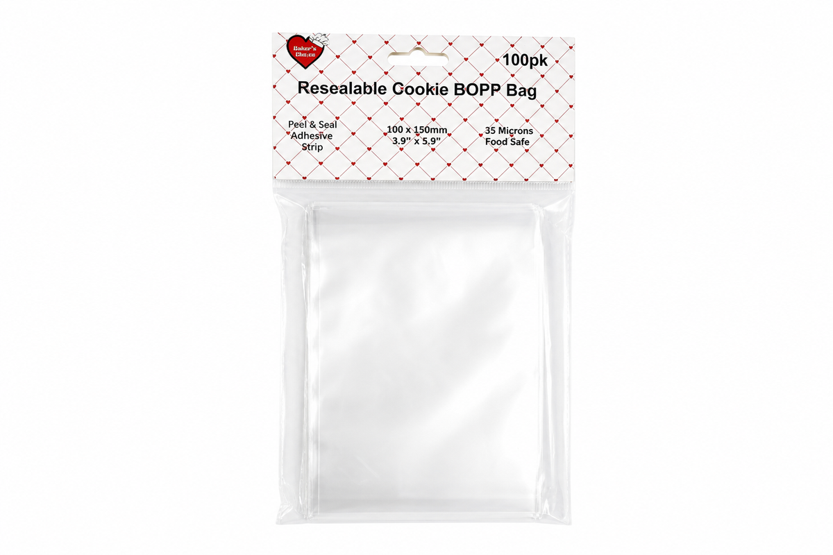 100pk Food Grade BOPP Peel & Seal Cookie Bags 100x150mm 35um