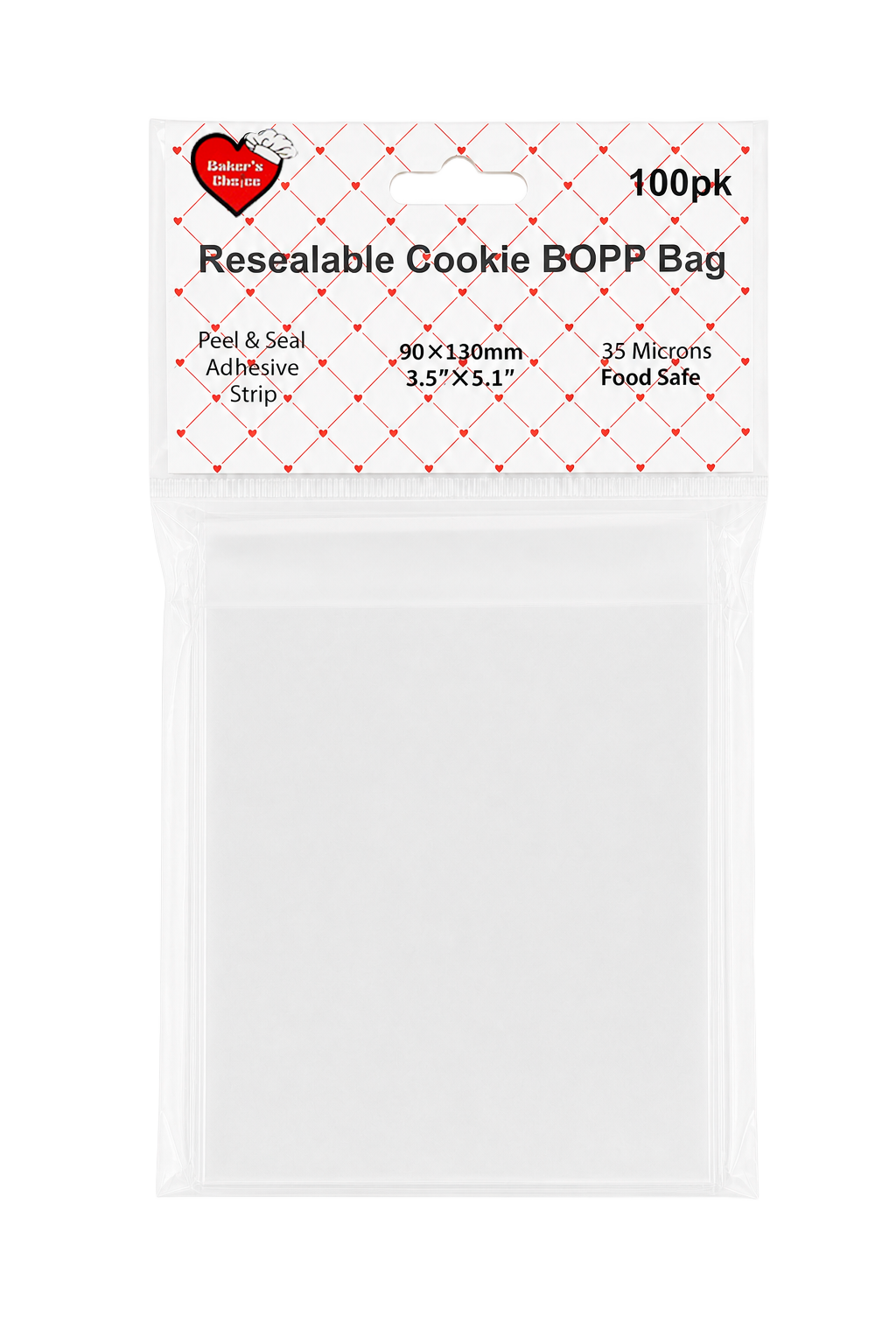 100pk Food Grade BOPP Peel & Seal Cookie Bags 90x130mm 35um
