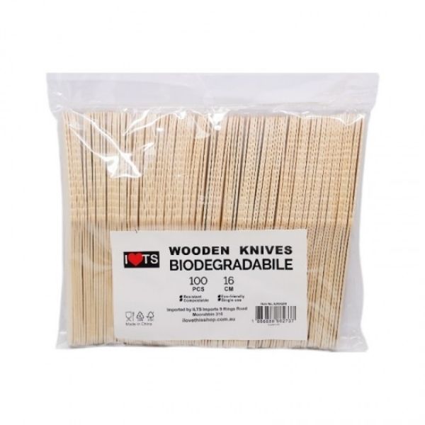 100pk Wooden Knives 16cm (A-Grade)