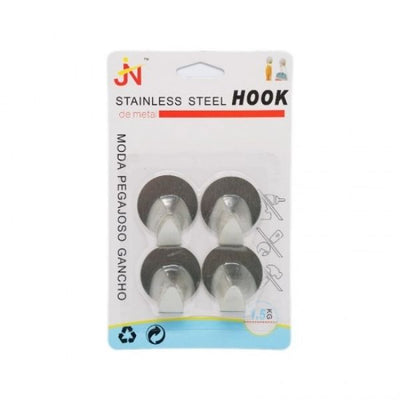 4pk Round Stainless Steel Adhesive Hooks 3.5cm