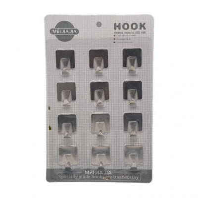 12pk Steel Adhesive Hooks 3.5x4.2cm