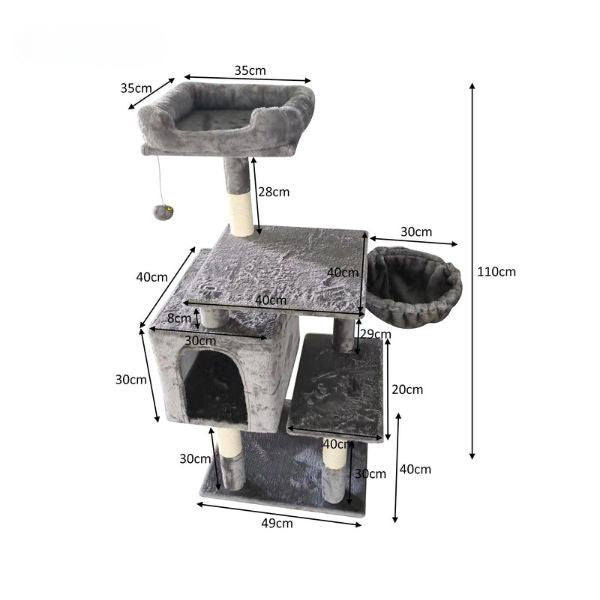 Purrfect Multi Level Cat Scratching Pole 49x40x110cm (Grey or Brown)