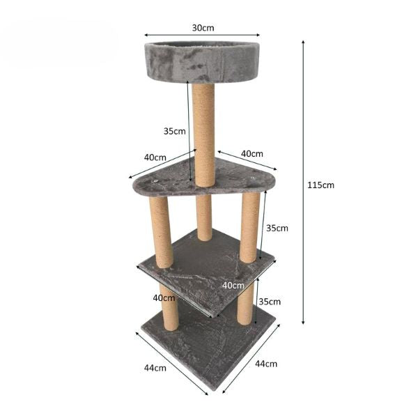 Purrfect Multi Level Cat Scratching Pole 4x44x115cm (Grey or Brown)