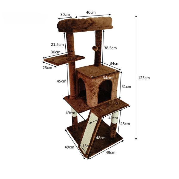 Purrfect Multi Level Cat Scratching Pole 49x49x123cm (Grey or Brown)
