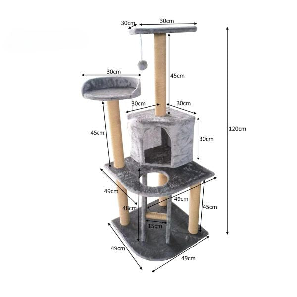 Purrfect Corner Side Multi Level Cat Scratching Pole x 50x50x120cm (Grey or Brown)