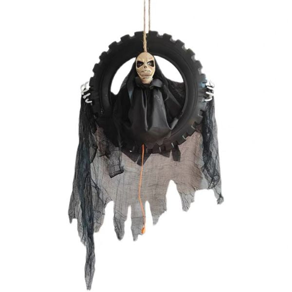 Animated Halloween Hanging Skeleton on Wheel 40x8x40cm (Battery Operated)