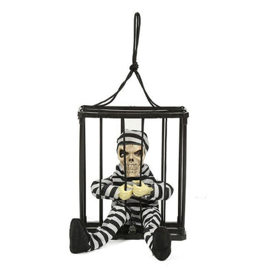 Animated Halloween Caged Prisoner Skeleton 23x9x28cm (Battery Operated)